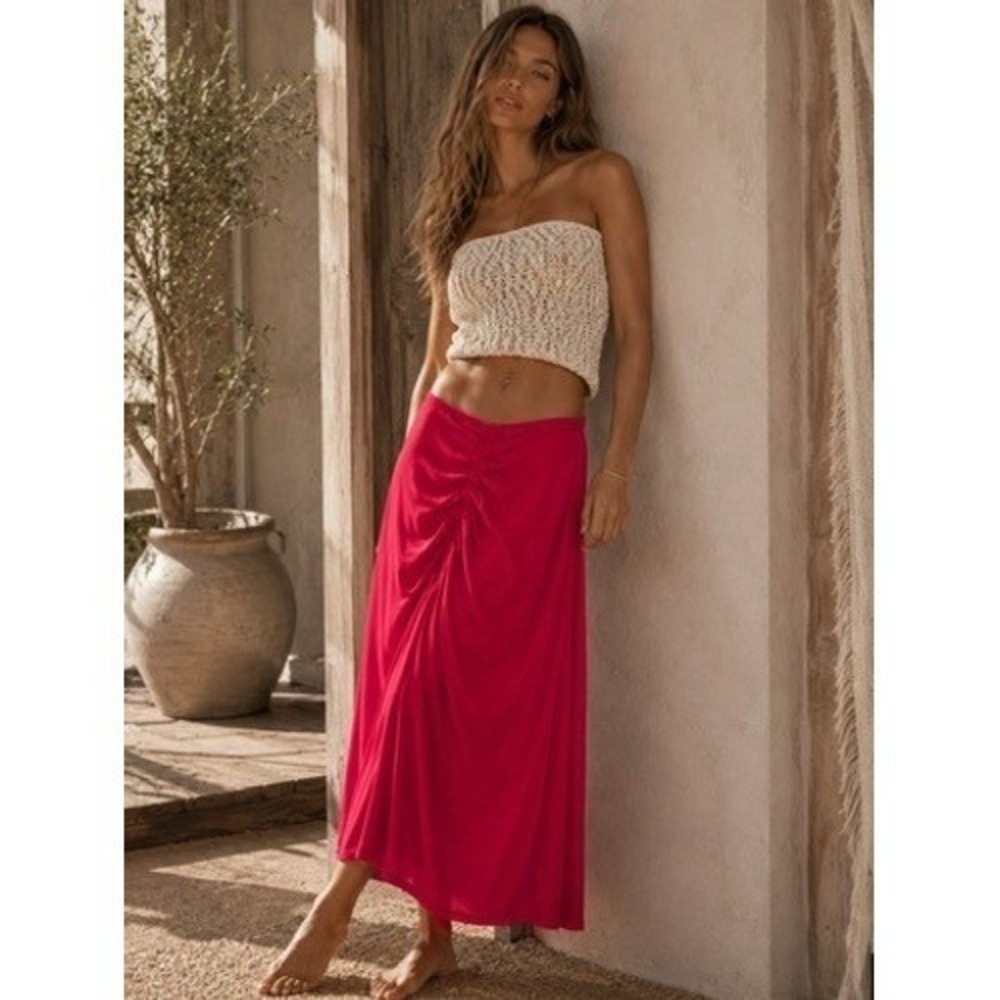 House of Harlow 1960 Pink Ruched Front Maxi Skirt Size Large‎ NWT